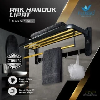 Flusso Rak Handuk Lipat XC003 6BR 60CM Black Gold