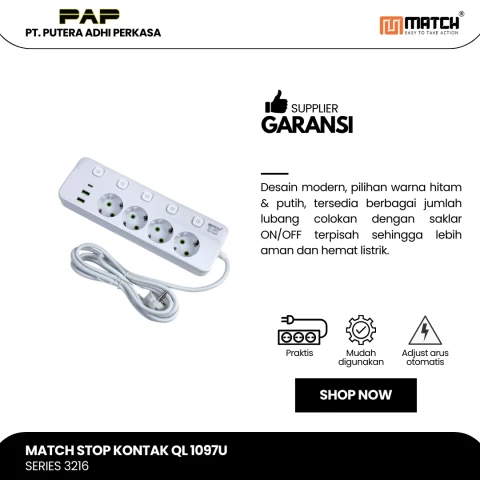Match Stop Kontak Lubang-USB-Powerstrip