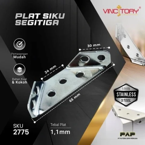 Vincitory Plat Siku Besi Segitiga Stainless