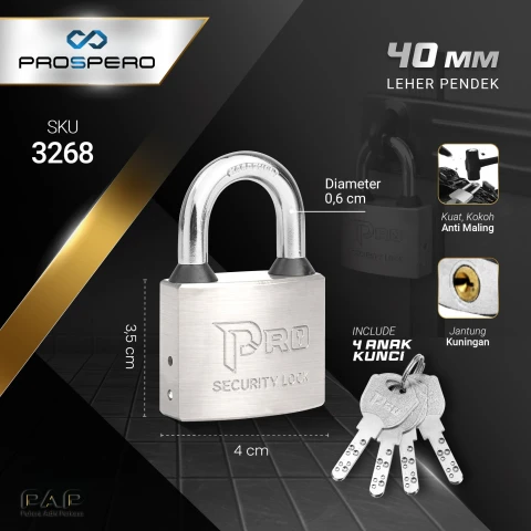 Prospero Gembok Pro Komp Key Brass SS