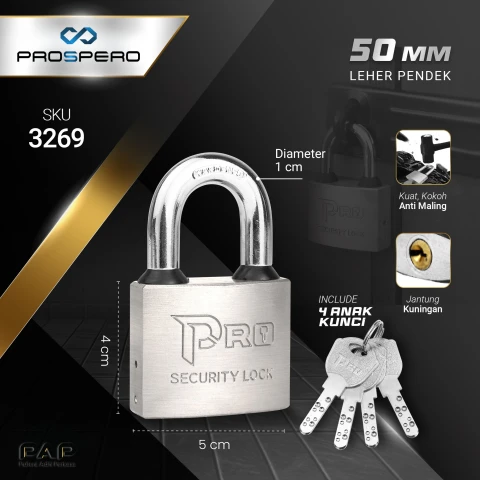 Prospero Gembok Pro Komp Key Brass SS