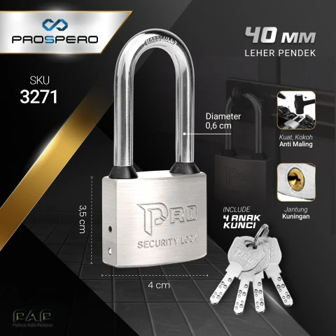 Prospero Gembok Pro Komp Key Brass SS